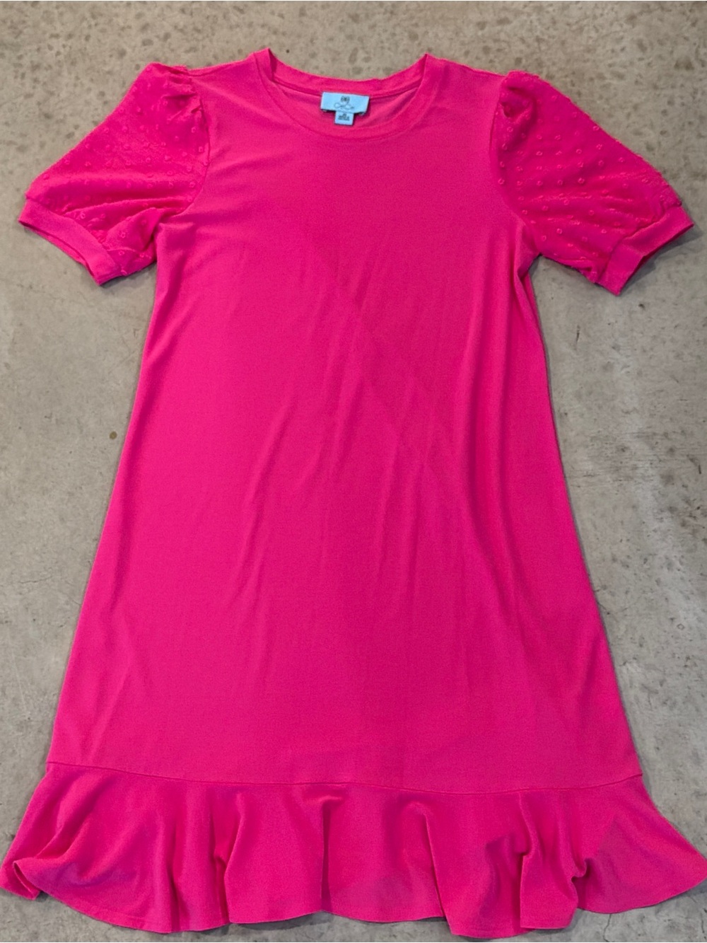 Bright Pink Ruffle-Hem Dress with Puff Sleeves